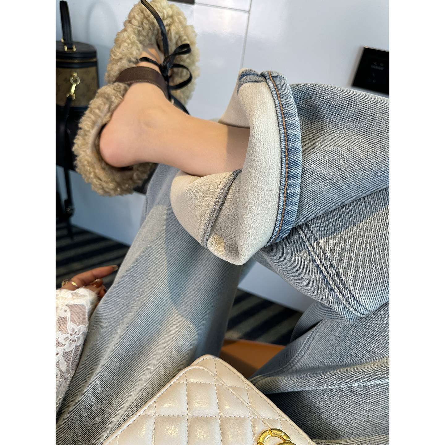 过冬必入！暖心热绒~宽松阔腿牛仔裤女秋冬新款九分直筒奶奶裤子,女装/女士精品,牛仔裤,淘宝优惠券,粉丝福利购,淘宝优惠卷