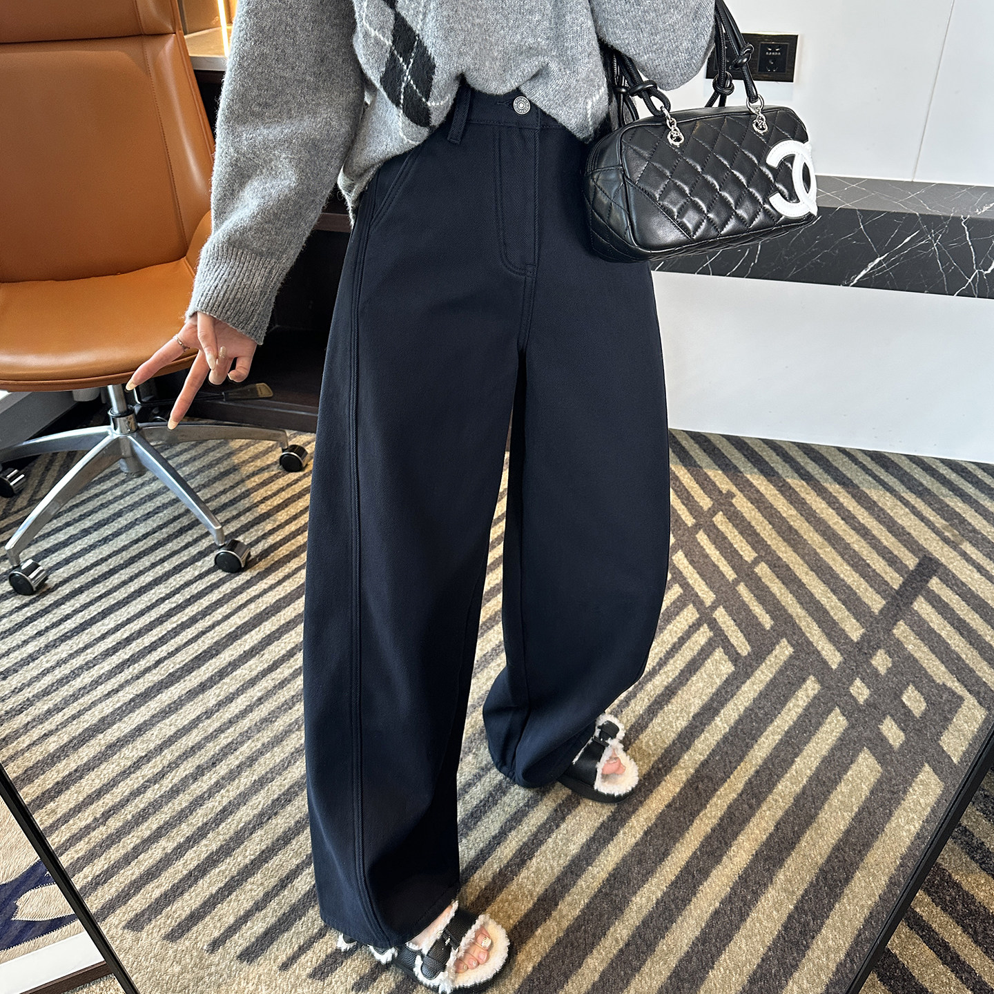 梨型天菜！~超柔密密绒弯刀牛仔裤女秋冬新显瘦高腰宽松阔腿长裤,女装/女士精品,牛仔裤,淘宝优惠券,粉丝福利购,淘宝优惠卷