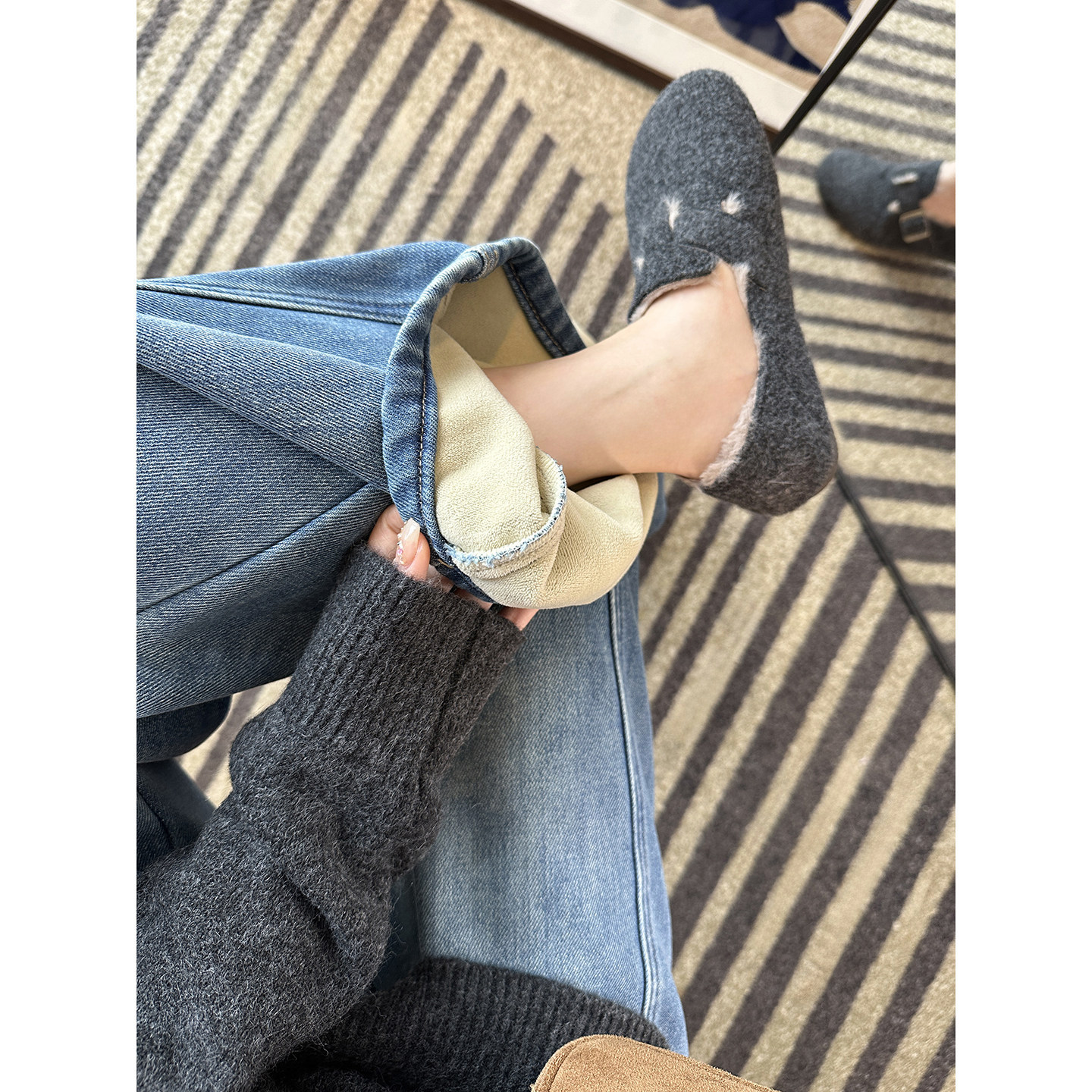 梨型神裤！~加绒阔腿弯刀牛仔裤女秋冬新加厚保暖高腰宽松长裤子,女装/女士精品,牛仔裤,淘宝优惠券,粉丝福利购,淘宝优惠卷