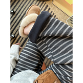 女秋冬两穿束脚条纹阔腿休闲裤 通勤天菜 复合加厚绒高腰卫裤 子
