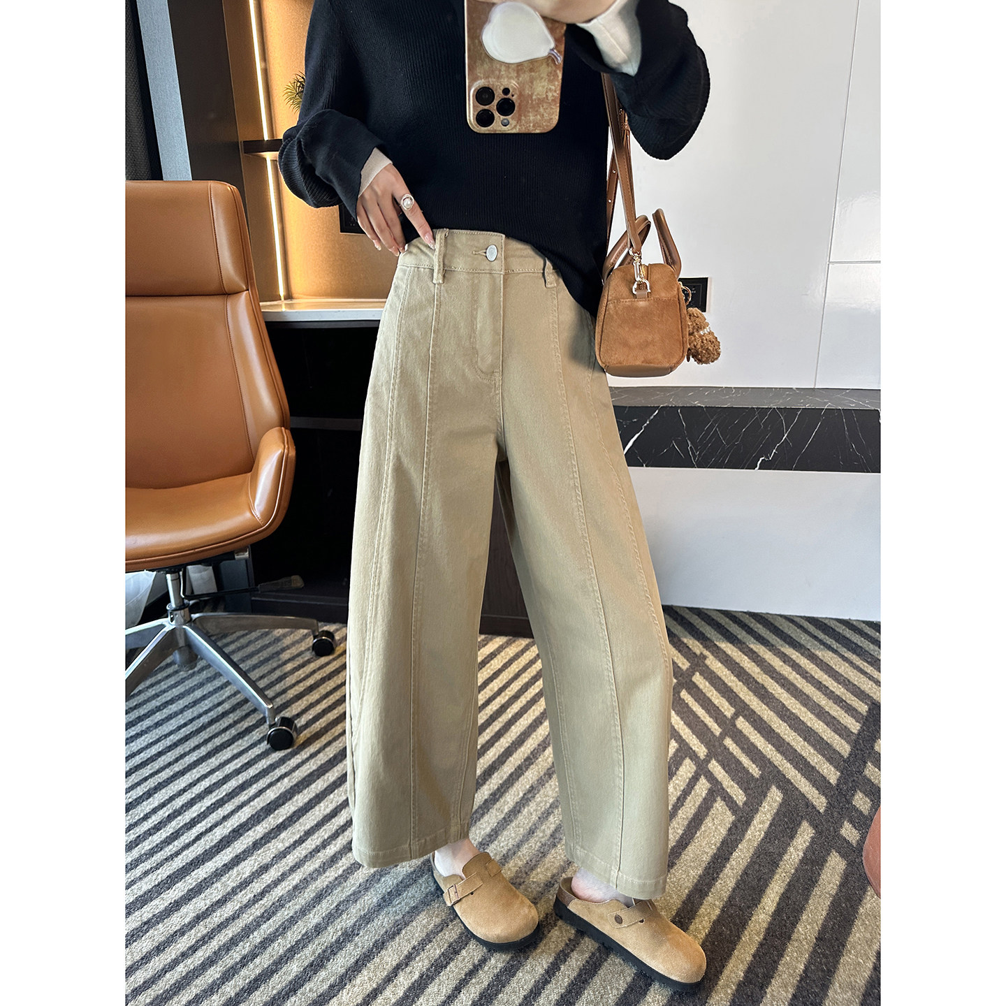 梨型bi备！~遮胯显瘦弯刀牛仔裤女春新款卡其色宽松小个子九分裤,女装/女士精品,牛仔裤,淘宝优惠券,粉丝福利购,淘宝优惠卷