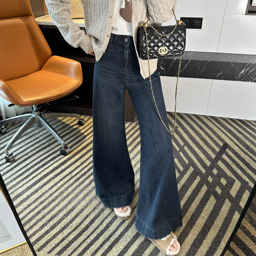 高级水洗色！~阔腿喇叭牛仔裤女