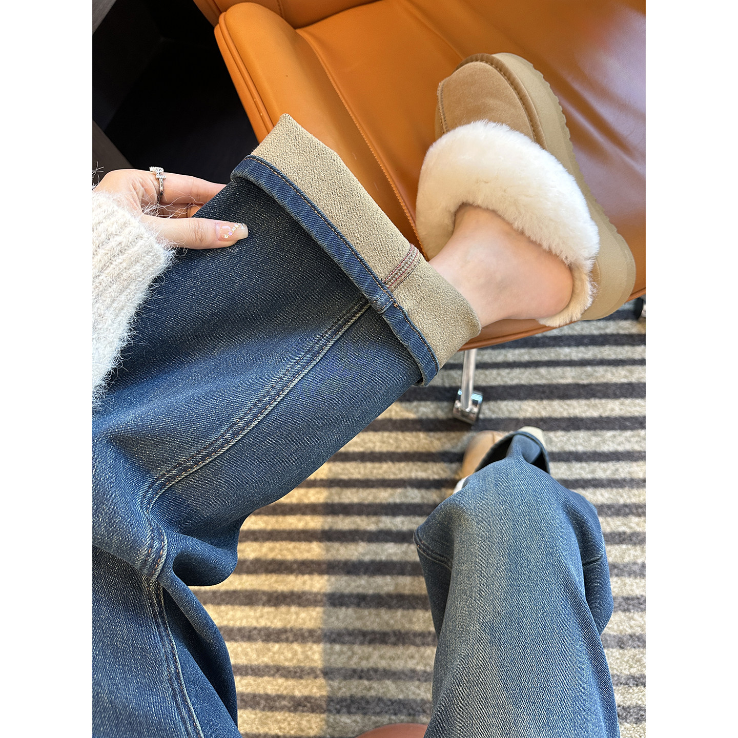 du家版型！~加绒窄版直筒牛仔裤子女秋冬新款宽松慵懒阔腿拖地裤,女装/女士精品,牛仔裤,淘宝优惠券,粉丝福利购,淘宝优惠卷