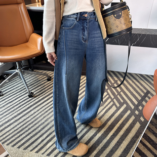 加绒加厚宽松阔腿长裤 神裤 女秋冬新款 显瘦弯刀牛仔裤 不挑腿型