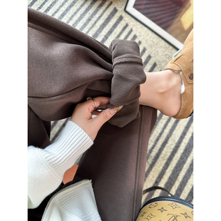 女秋冬新宽松慵懒风小个子九分裤 重塑比例 咖色加绒束脚休闲裤