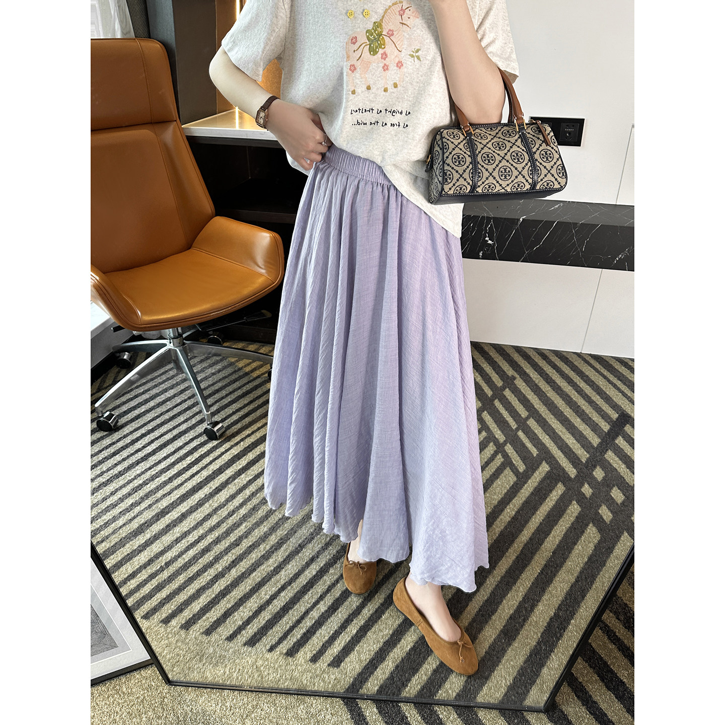 文艺女主！~肌理感休闲半身裙女2026新款春夏小个子高腰A字中长裙