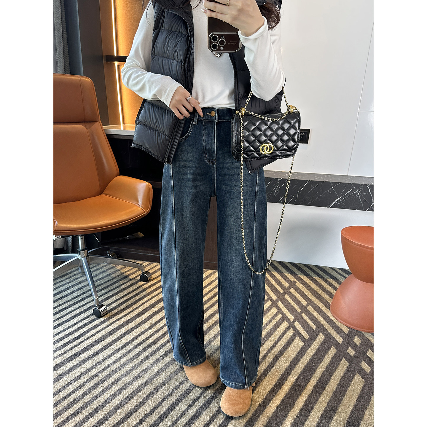 版型大赞！~加厚绒弯刀牛仔裤女秋冬新款高腰宽松小个子阔腿裤子,女装/女士精品,牛仔裤,淘宝优惠券,粉丝福利购,淘宝优惠卷