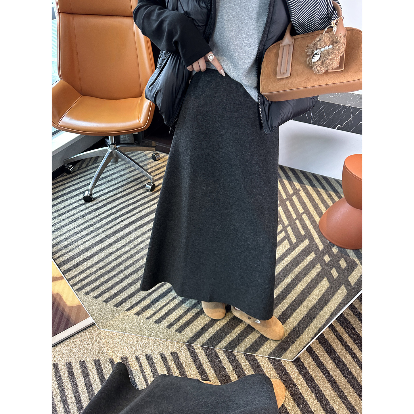 收胯chao牛！~高腰A字半身裙女冬新款拉毛加厚显瘦醋酸羊毛中长裙,女装/女士精品,半身裙,淘宝优惠券,粉丝福利购,淘宝优惠卷