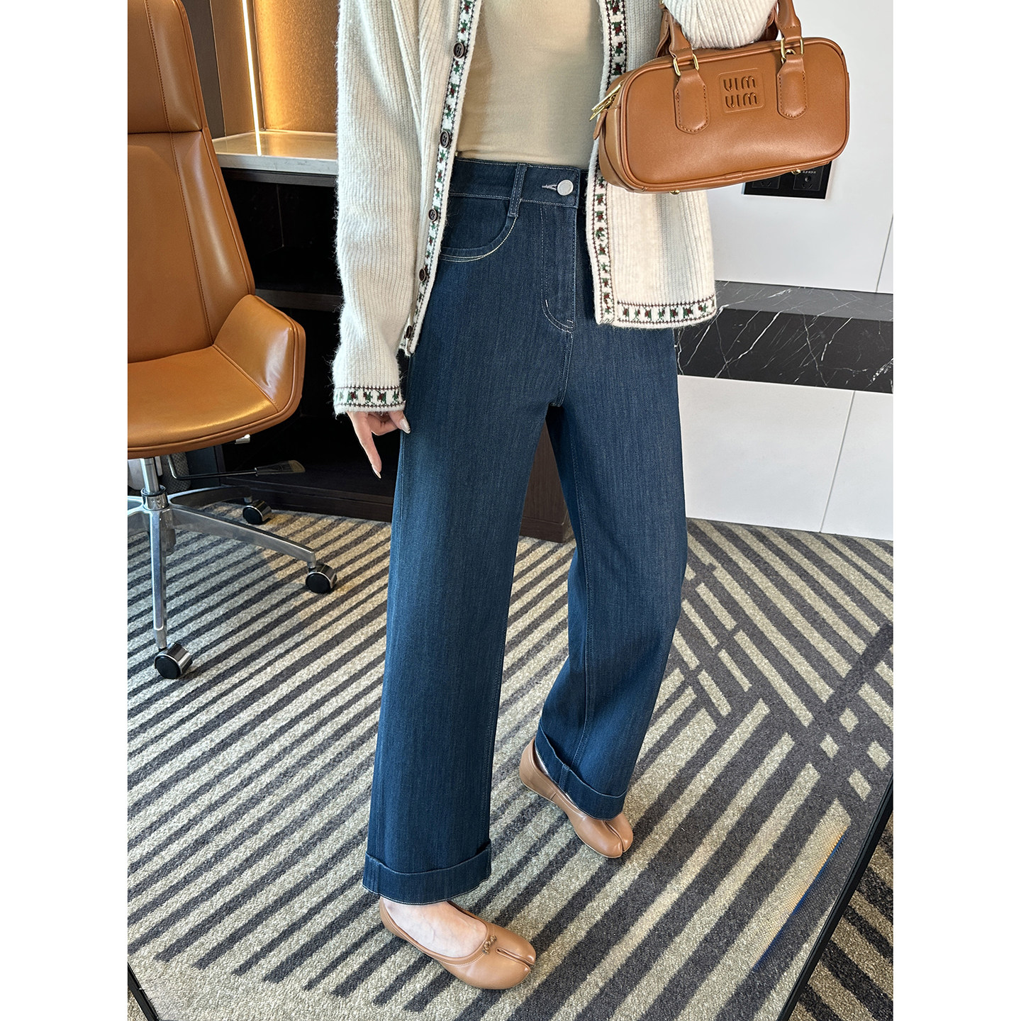 视觉比例拉满！~翻边九分直筒牛仔裤子女2026新款宽松阔腿奶奶裤,女装/女士精品,牛仔裤,淘宝优惠券,粉丝福利购,淘宝优惠卷