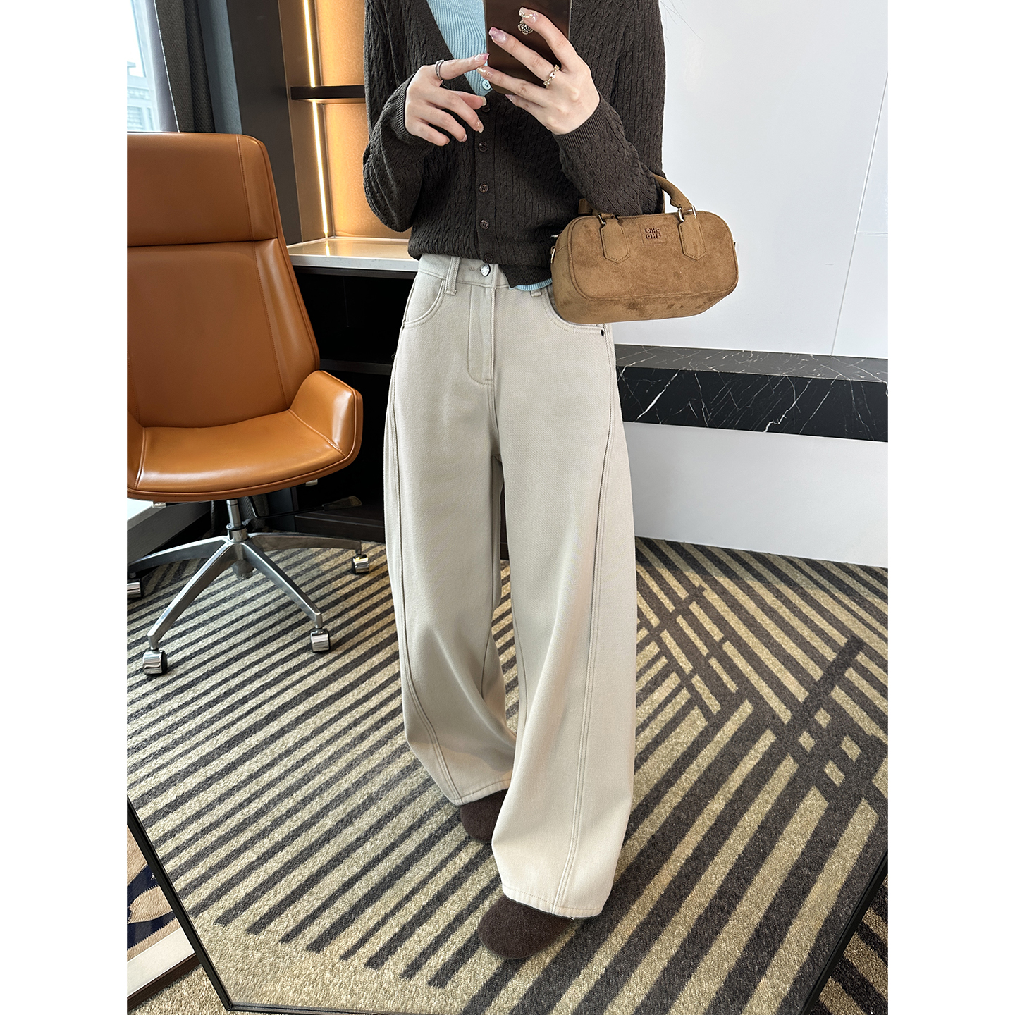 超修腿型！加厚一体绒弯刀牛仔裤