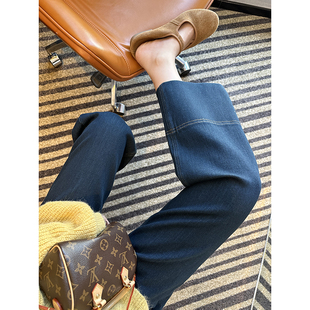 宽松高腰拼接直筒裤 镇店王牌 女2025秋季 复古阔腿牛仔裤 直直腿