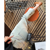 小个子弹力直筒裤 版 子 女2026春季 窄版 型jue了 直腿水洗蓝烟管裤