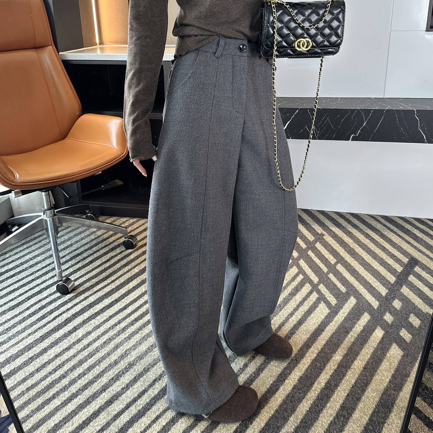 显瘦魔法裤！灰色立裁中线毛呢弯刀裤女秋冬加厚绒宽松阔腿休闲裤,女装/女士精品,休闲裤,淘宝优惠券,粉丝福利购,淘宝优惠卷