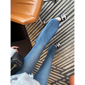 型标杆 新款 立裁双版 版 微喇牛仔裤 女春季 复古显瘦高腰弹力裤 子