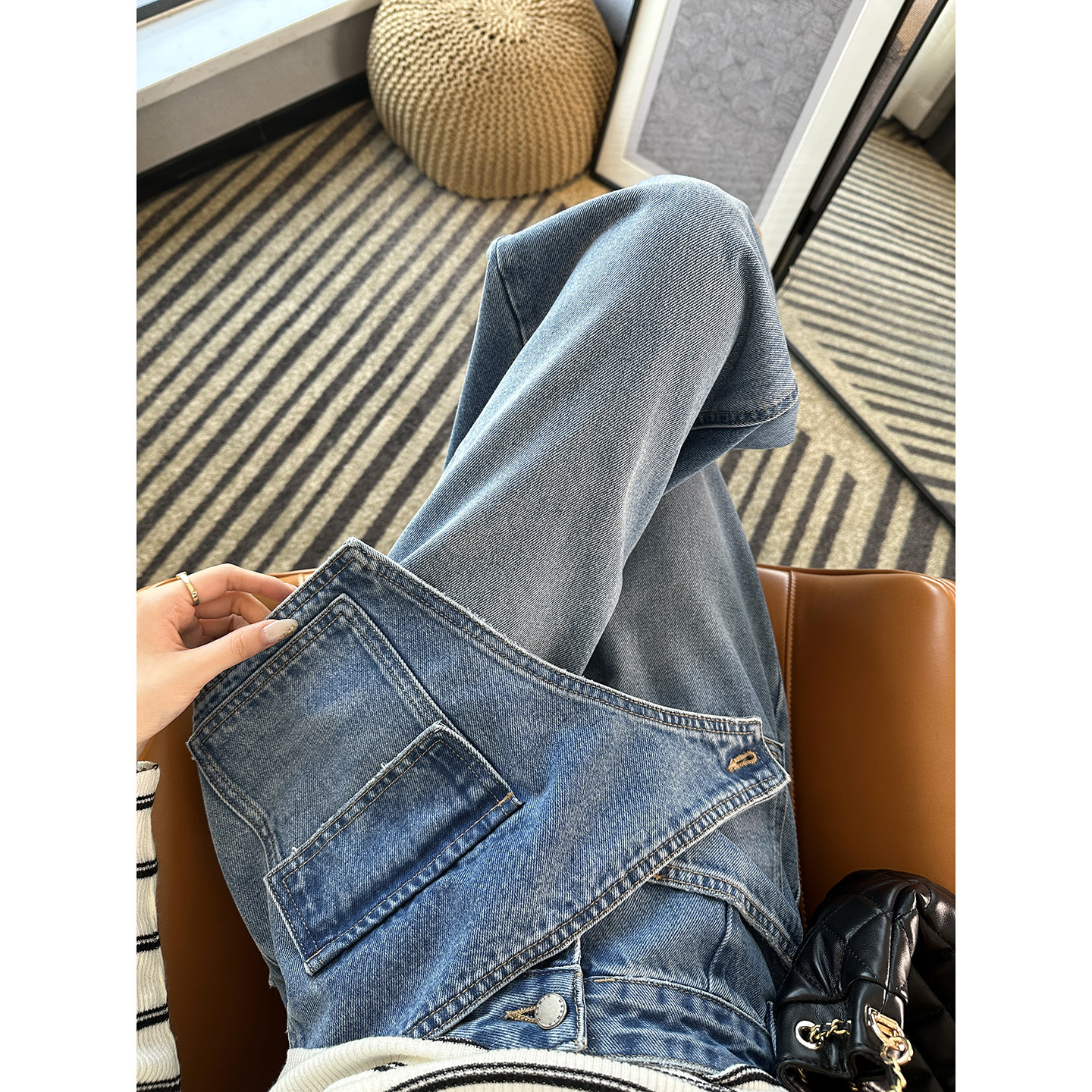 解锁chao模比例！假两件屁帘裤子女早春新款设计感宽松阔腿牛仔裤,女装/女士精品,牛仔裤,淘宝优惠券,粉丝福利购,淘宝优惠卷