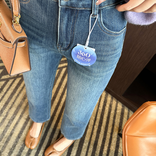 女2025秋新九分直筒阔腿裤 直腿 烟管牛仔裤 四面弹窄版 电线杆裤