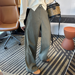 女春新松弛感宽松显瘦拖地裤 入春神裤 复古做旧水洗阔腿牛仔裤