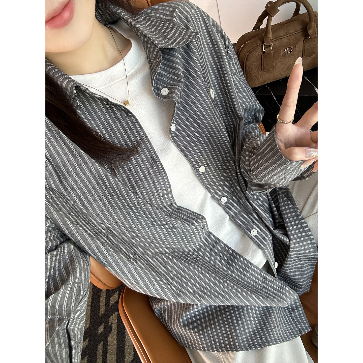 私服推荐！~棉麻色织竖条纹衬衫女2026春季新款宽松慵懒长袖上衣,女装/女士精品,衬衫,淘宝优惠券,粉丝福利购,淘宝优惠卷