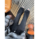 黑色高腰加绒长裤 版 女秋冬新款 四面弹不贴腿喇叭牛仔裤 型超牛