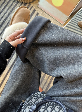 细闪buling！~亮闪闪撒银阔腿休闲裤女秋冬新高级感灰色垂感长裤