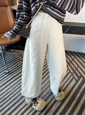 梨型救星！~加绒弯刀牛仔裤女秋冬新款小个子宽松显瘦九分阔腿裤