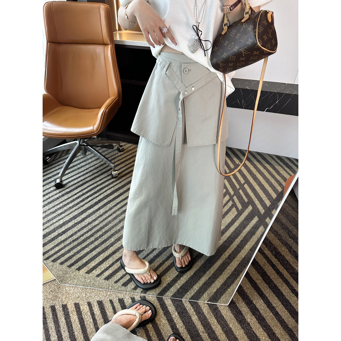 遮胯实力派！~真两件韩系屁帘半身裙女新款梨型显瘦高腰a字中长裙