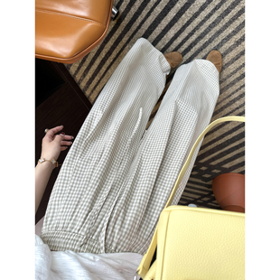 慵懒宽松高腰直筒休闲裤 遛弯神裤 春季 子女2026新款 格子阔腿裤