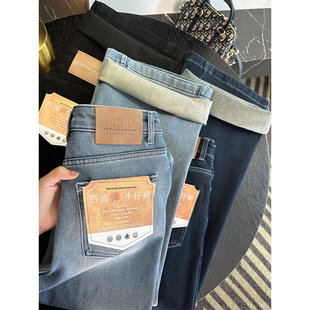 百搭弹力显瘦马蹄裤 女秋冬新款 加绒高腰微喇叭牛仔裤 美腿神裤