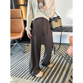 女秋冬纯色百搭垂感高腰卫裤 lu系过冬神裤 加厚绒阔腿休闲裤 长