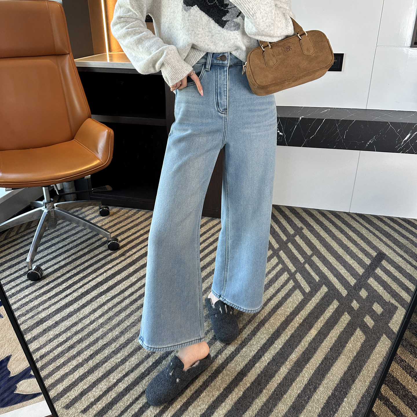 镇店双版！~加厚密密绒直筒牛仔裤女25秋冬新款浅蓝色宽松阔腿裤,女装/女士精品,牛仔裤,淘宝优惠券,粉丝福利购,淘宝优惠卷