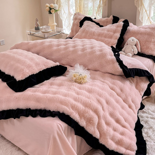 冬季 加厚獭兔兔绒四件套公主风双面加绒保暖牛奶绒被套珊瑚绒床单
