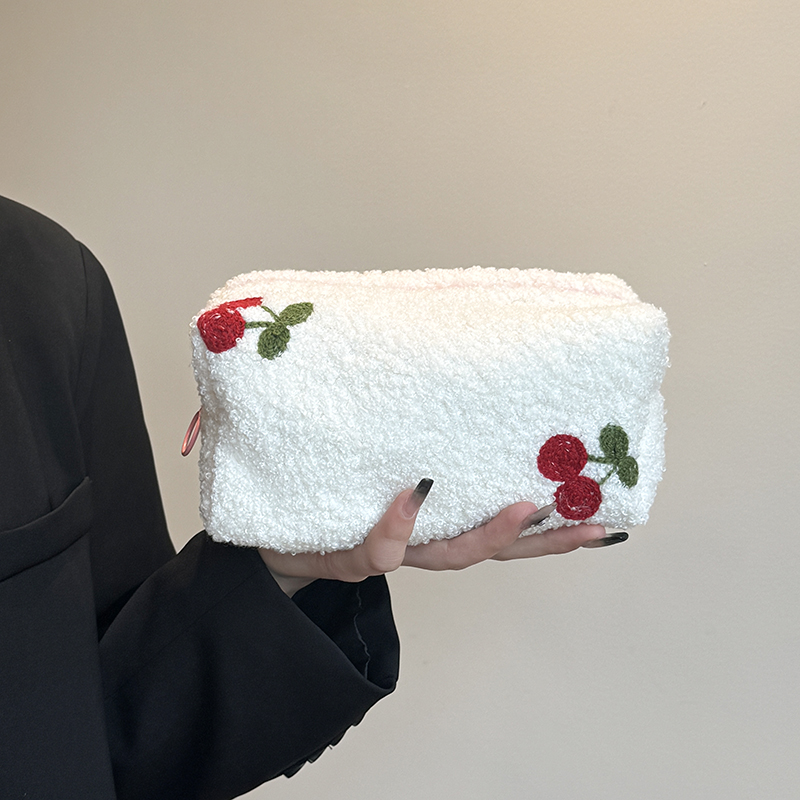 甜美可爱风樱桃方包大容量化妆包护肤品收纳拉链化妆包文具袋帆布