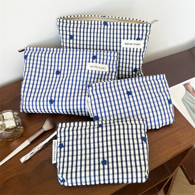 ins格子收纳包帆布化妆包便携手拿包内胆包补妆包笔袋钱包拉链袋,收纳整理,化妆包,淘宝优惠券,粉丝福利购,淘宝优惠卷