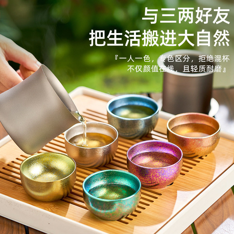 户外露营纯钛双层隔热茶杯