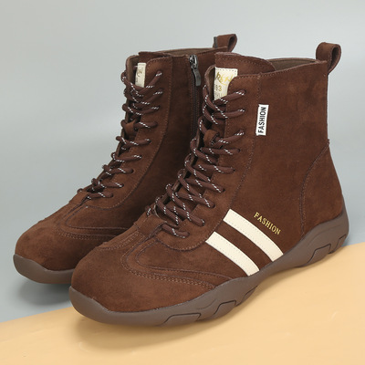 2025冬新款大码女鞋41到43时尚德训鞋休闲马丁靴加绒棉靴大号