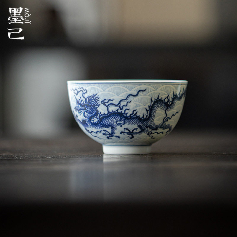 墨己 仿古胎釉下彩手绘龙纹主人杯 缸杯大号 家用喝茶单杯品茗杯