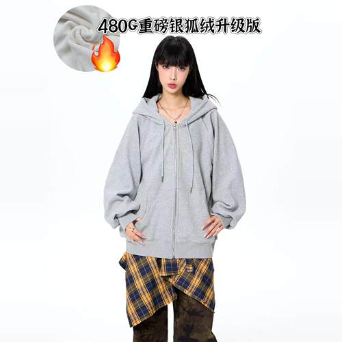 WAKKF480G加绒加厚拉链开衫宽松