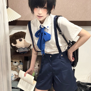 【背带裤】狗皮皮JK原创绀色背带短裤海军风JK制服