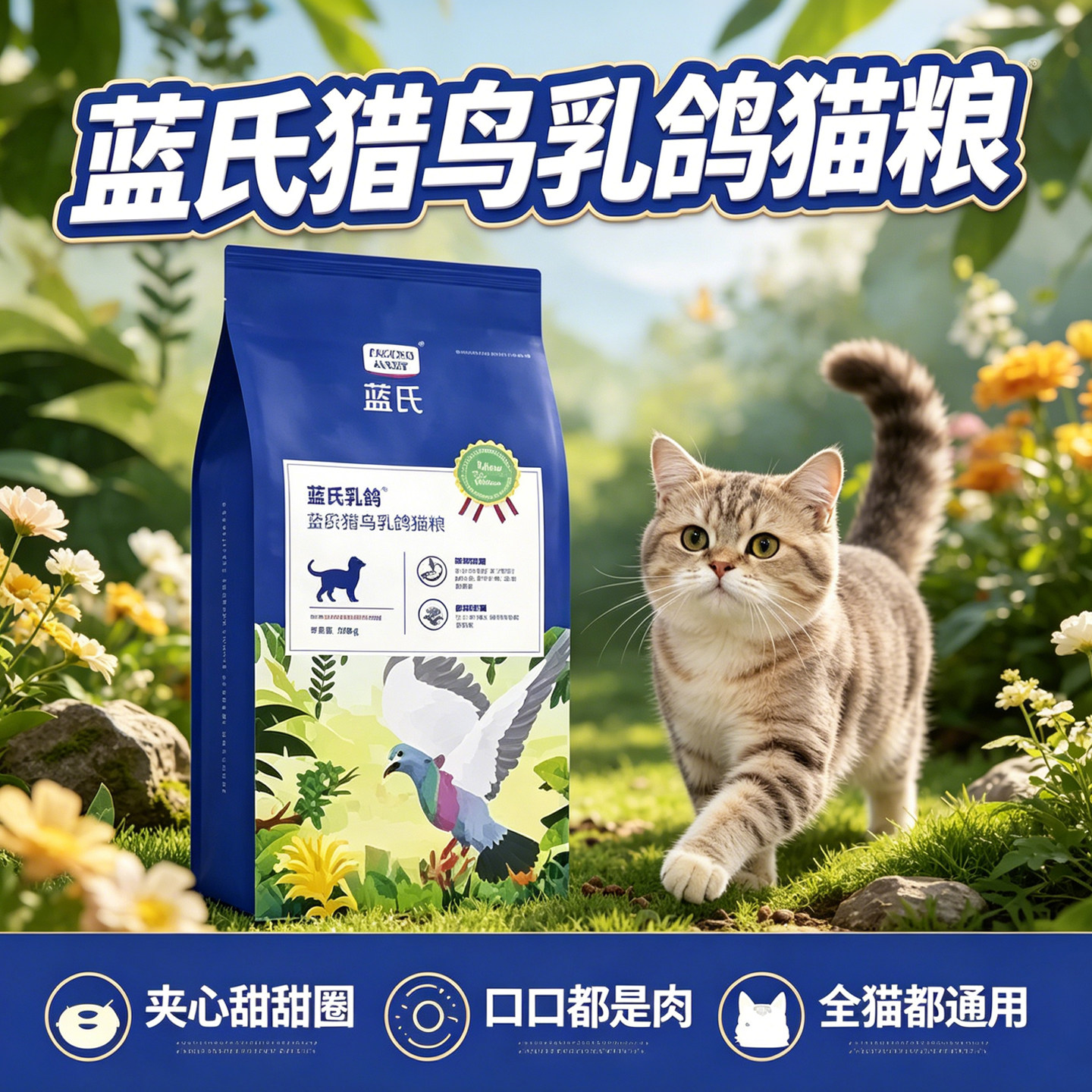 蓝氏猫粮10KG乳鸽猎鸟猎兔冻干全价猫粮成幼猫通用猫粮10公斤装