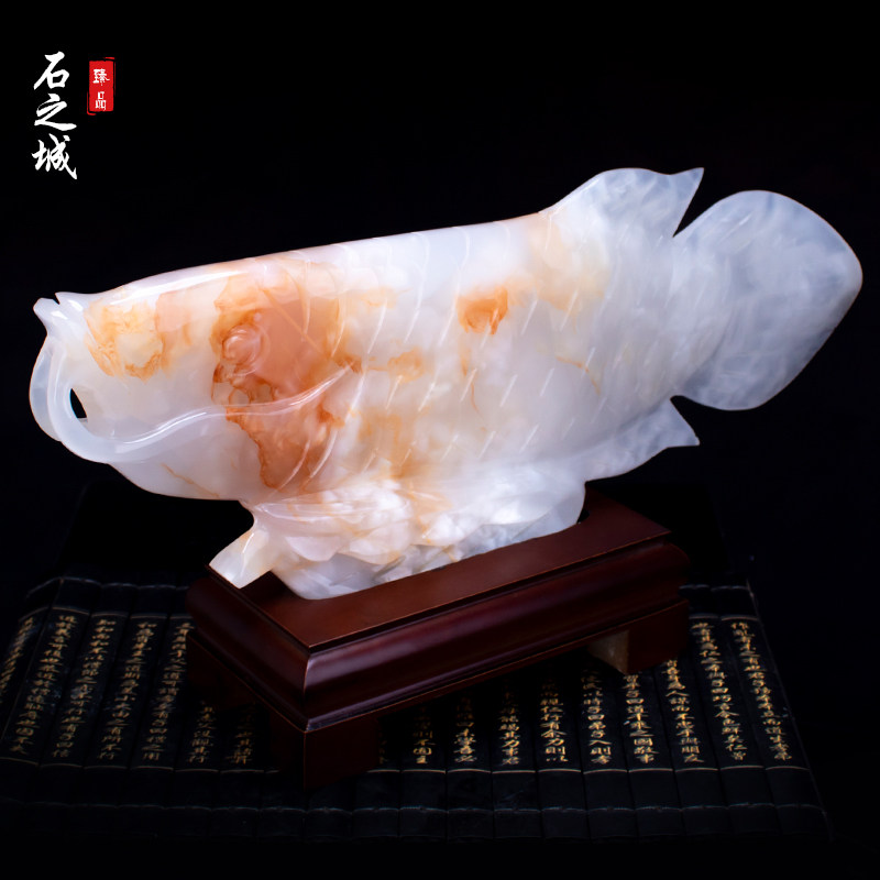 纯天然玉石摆件客厅玄关石头金龙鱼装饰品办公室乔迁开业礼品包邮
