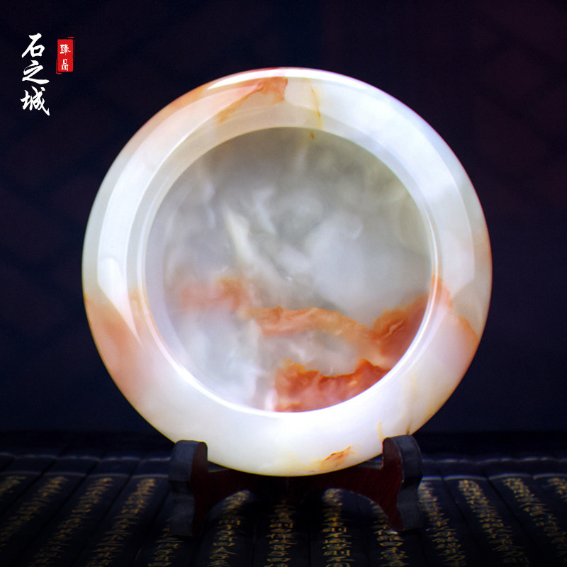 纯天然玉石烟灰缸家用客厅石材创意装饰品办公室圆形石头摆件包邮
