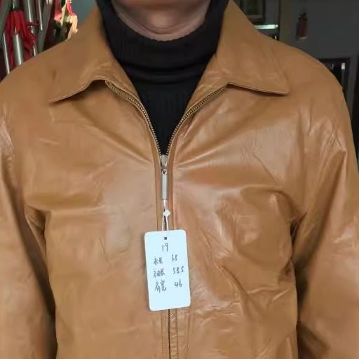 二手男士皮衣真皮外套男装 头层皮宽松夹克 中老年男款皮衣黄九新