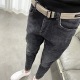 赠送腰带灰黑微垮小脚修身 社会青年学生百搭长裤 牛仔裤 男潮秋韩版