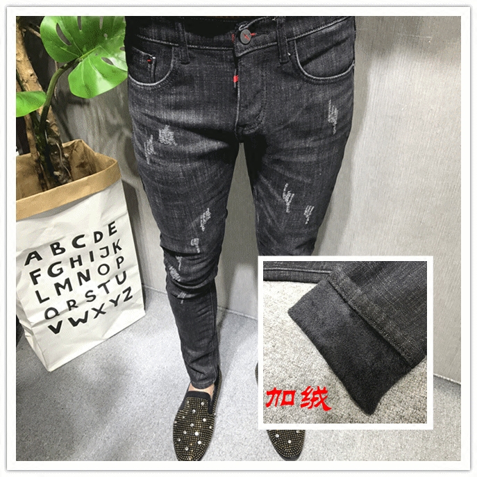 加绒加厚保暖修身小脚牛仔裤男冬新款韩版潮男长社会小伙快手红人