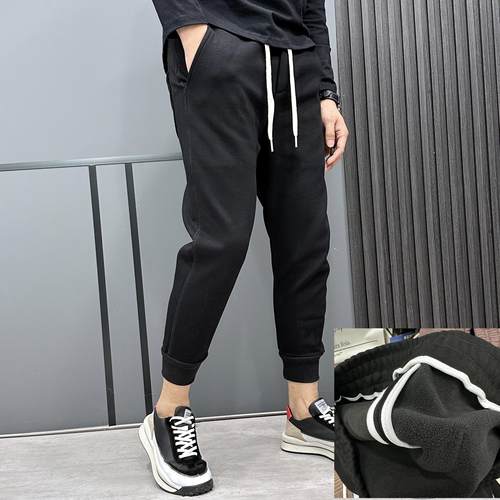 保暖加厚潮流修身束脚九分运动裤