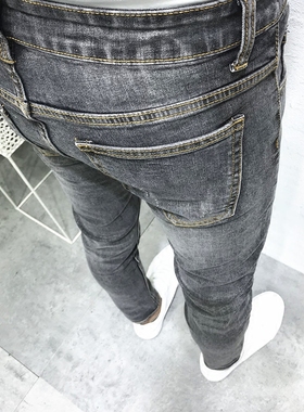 潮男夏新韩修身黑灰百搭小脚牛仔裤社会小伙网红快手青年chic长裤