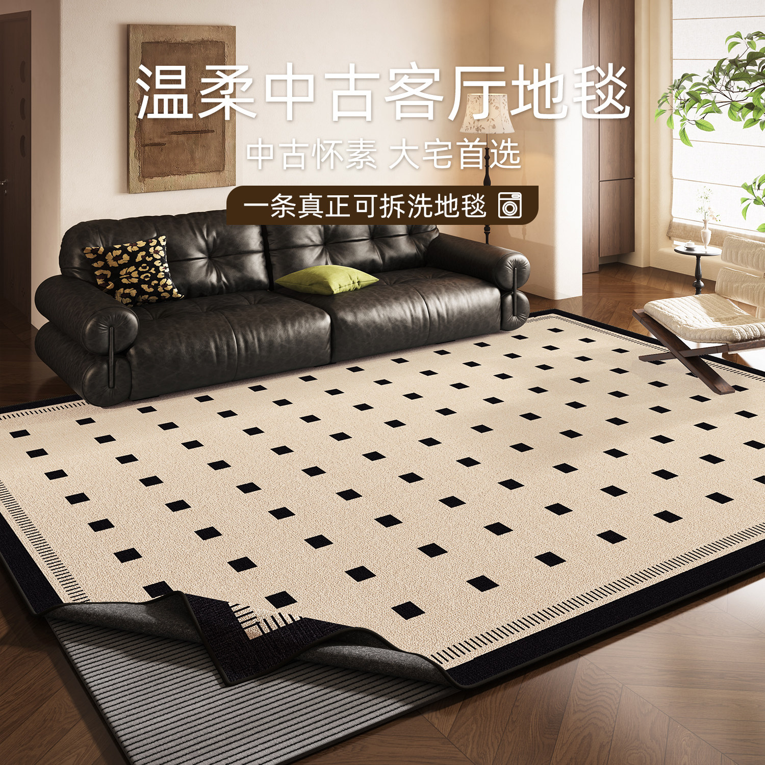 可拆洗地毯客厅高级感中古风2025新款可机洗防水防污沙发茶几地垫