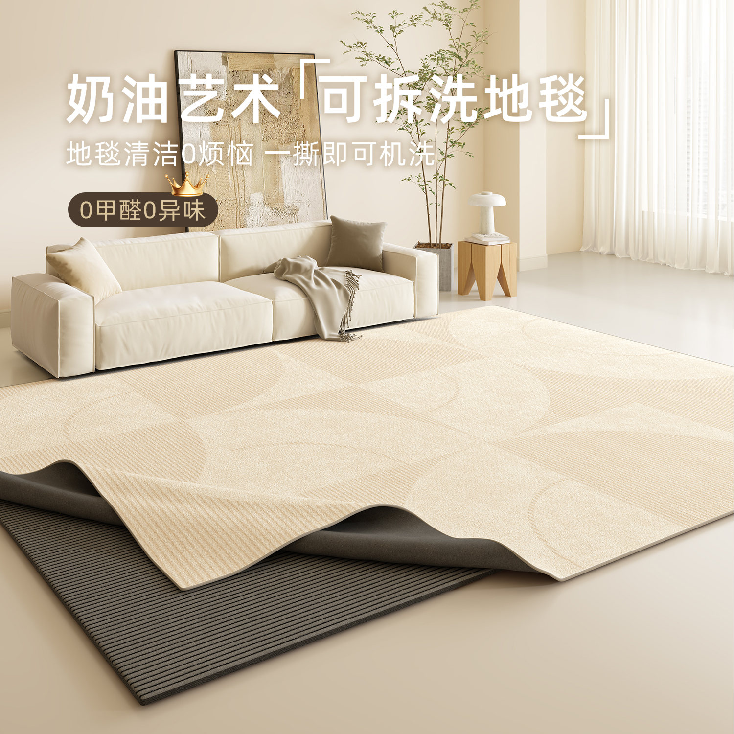 可拆洗地毯客厅2025新款奶油风可机洗茶几地垫防水防污卧室床边毯