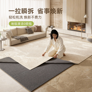 奶油风可拆洗地毯客厅2026新款防水防污免洗可擦双层可机洗床边毯