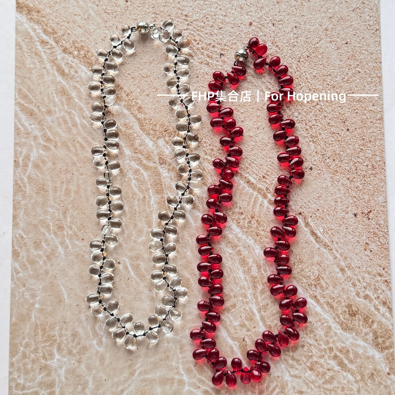 透明玻璃水滴珠手工串珠项链简约